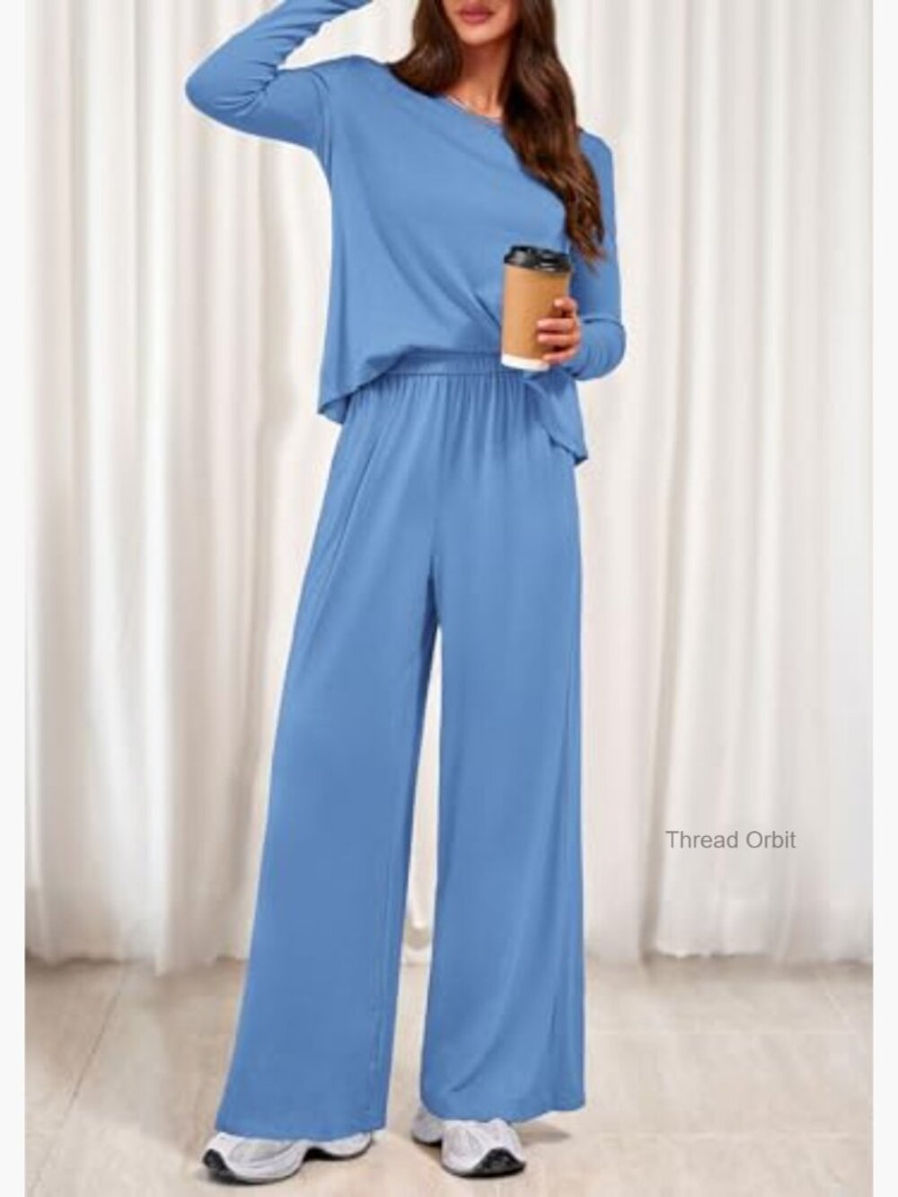 Women's 2-Piece Lounge Set Long Sleeve Pajamas Matching Comfy Pants Travel View 3